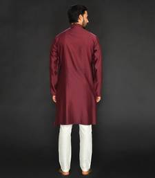Maroon Pure Chanderi Emb. Kurta With Off White Chudidar