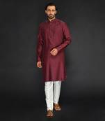 Maroon Pure Chanderi Emb. Kurta With Off White Chudidar