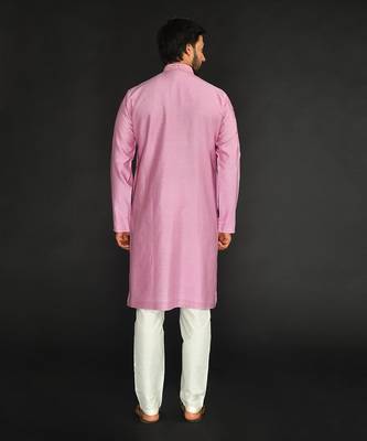 Lilac Pure Chanderi Emb. Kurta With Off White Chudidar 2