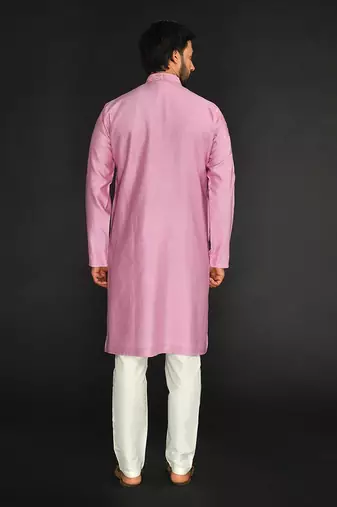 Lilac Pure Chanderi Emb. Kurta With Off White Chudidar