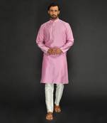 Lilac Pure Chanderi Emb. Kurta With Off White Chudidar