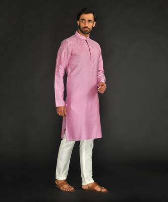 Lilac Pure Chanderi Emb. Kurta With Off White Chudidar 4