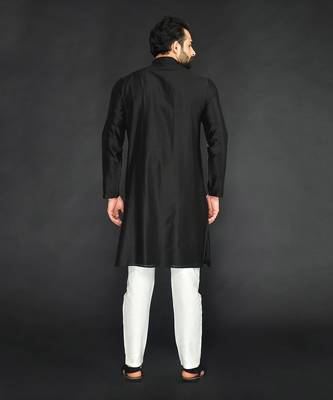 Black Pure Chanderi Emb. Kurta With Off White Chudidar 2