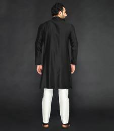 Black Pure Chanderi Emb. Kurta With Off White Chudidar