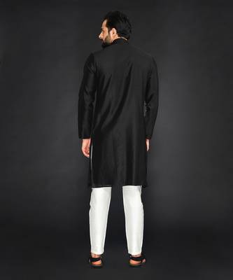 Black Pure Chanderi Emb. Kurta With Off White Chudidar 2