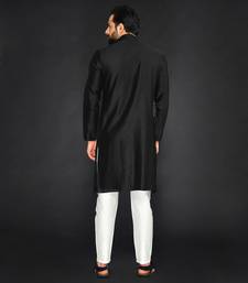 Black Pure Chanderi Emb. Kurta With Off White Chudidar