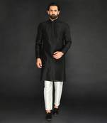 Black Pure Chanderi Emb. Kurta With Off White Chudidar
