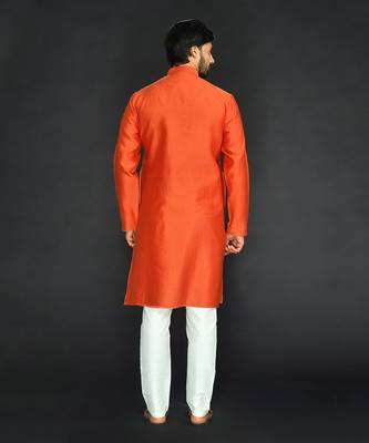 Rust Pure Chanderi Emb. Kurta With Off White Chudidar 2