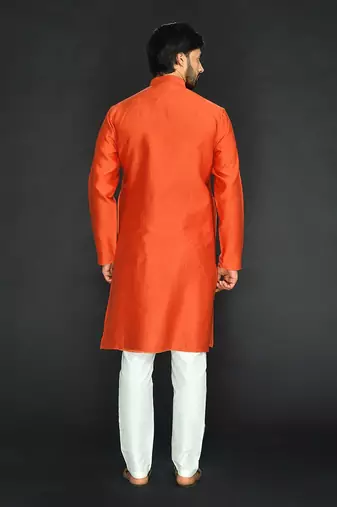 Rust Pure Chanderi Emb. Kurta With Off White Chudidar