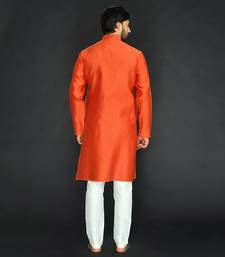 Rust Pure Chanderi Emb. Kurta With Off White Chudidar