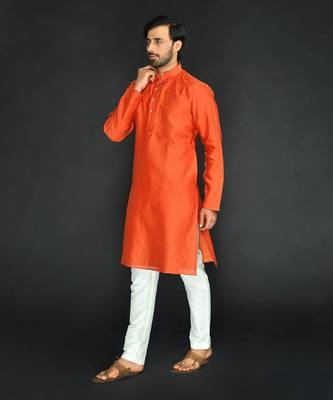 Rust Pure Chanderi Emb. Kurta With Off White Chudidar 3