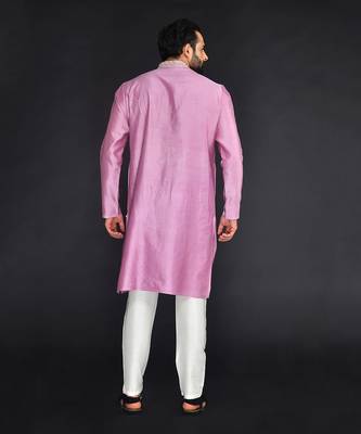 Purple Pure Chanderi Emb. Kurta With Off White Chudidar 2