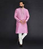 Purple Pure Chanderi Emb. Kurta With Off White Chudidar
