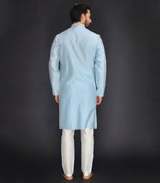 Blue Pure Chanderi Emb. Kurta With Off White Chudidar