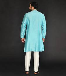 Blue Pure Chanderi Emb. Kurta With Off White Chudidar