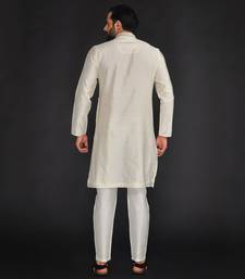 Beige Pure Chanderi Emb. Kurta With Off White Chudidar