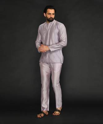 Lilac Pure Chanderi Short Kurta 1