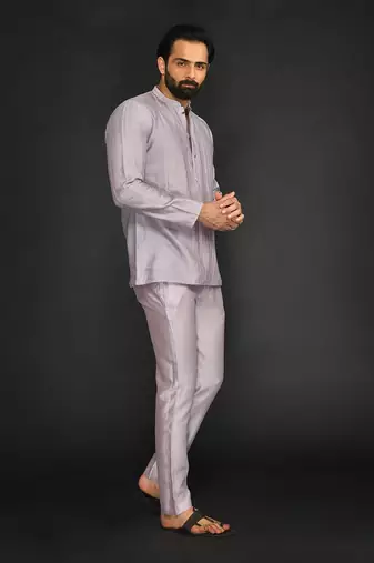 Lilac Pure Chanderi Short Kurta