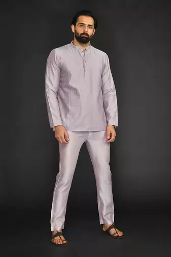 Lilac Pure Chanderi Short Kurta