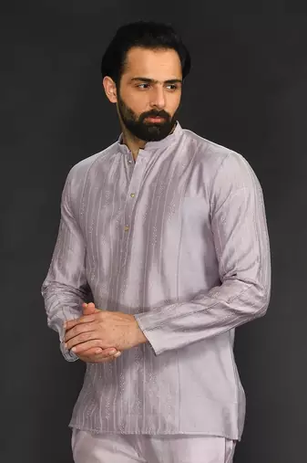 Lilac Pure Chanderi Short Kurta