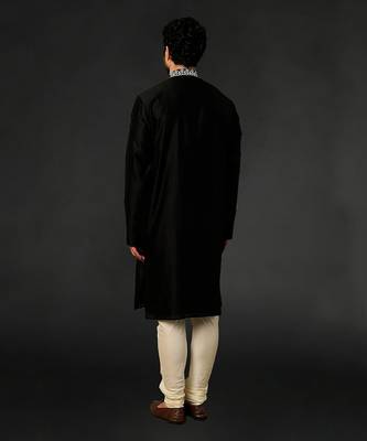 Yellow Pure Chanderi Emb. Kurta With Off White Chudidar 2