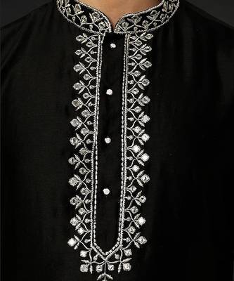Yellow Pure Chanderi Emb. Kurta With Off White Chudidar 3