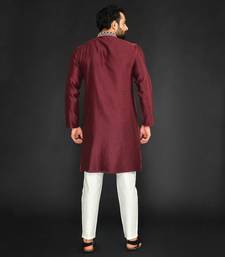 Red Pure Chanderi Emb. Kurta With Off White Chudidar