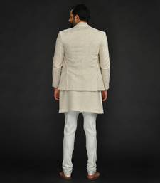 Blazer With Long Bundi And Kurta With Saddle Stitch On Lapel Paired With Flax Churidar