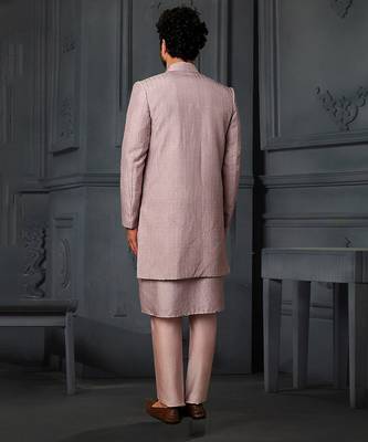 Lilac Vis/Silk Indowestern With Pure Chanderi Kurta And Trouser 2