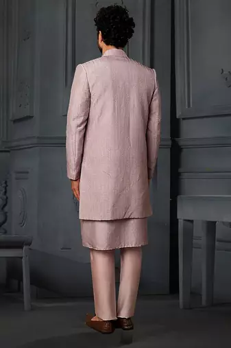 Lilac Vis/Silk Indowestern With Pure Chanderi Kurta And Trouser