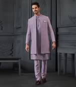 Lilac Vis/Silk Indowestern With Pure Chanderi Kurta And Trouser
