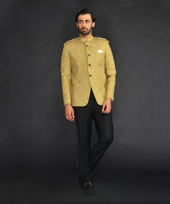 Mehandi Vis/Silk Bandgala With  Trouser 1