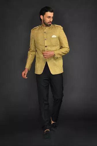 Mehandi Vis/Silk Bandgala With  Trouser