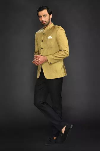Mehandi Vis/Silk Bandgala With  Trouser