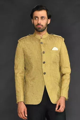 Mehandi Vis/Silk Bandgala With  Trouser