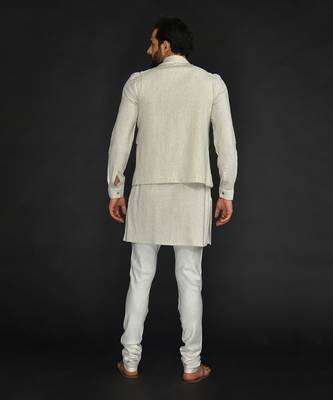 Flax Bundi And Kurta With Saddle Stitch On Bundi Paired With Flax Churidar 2