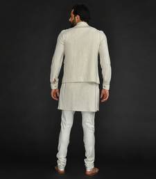 Flax Bundi And Kurta With Saddle Stitch On Bundi Paired With Flax Churidar
