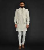 Flax Bundi And Kurta With Saddle Stitch On Bundi Paired With Flax Churidar