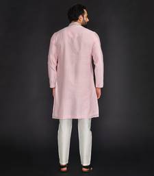 Baby Pink Pure Chanderi Emb. Kurta With Off White Chudidar