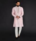Baby Pink Pure Chanderi Emb. Kurta With Off White Chudidar