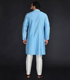 Blue Pure Chanderi Emb. Kurta With Off White Chudidar