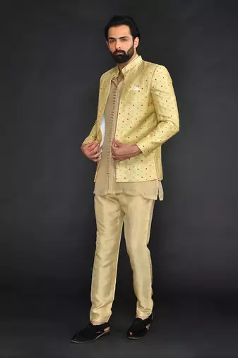 Bandgala With Organza Fabric Kurta And Slim Pant