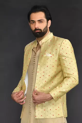 Bandgala With Organza Fabric Kurta And Slim Pant