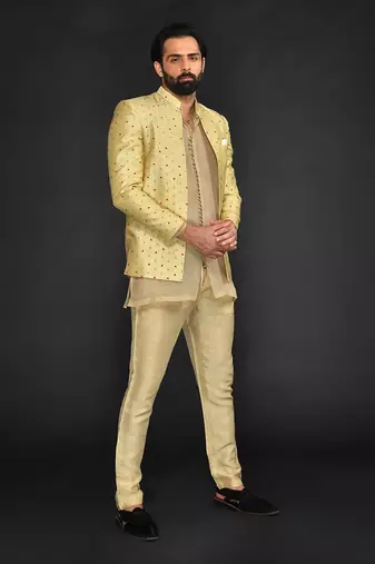 Bandgala With Organza Fabric Kurta And Slim Pant