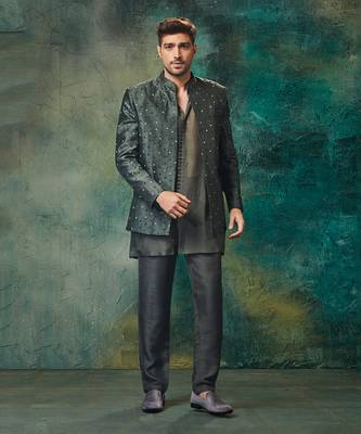 Bandgala With Organza Fabric Kurta And Slim Pant 1