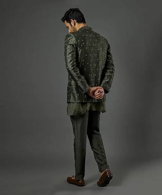 Bandgala With Organza Fabric Kurta And Slim Pant 2