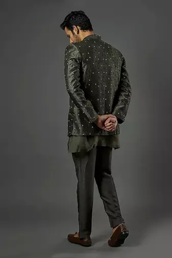 Bandgala With Organza Fabric Kurta And Slim Pant