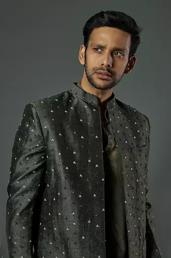 Bandgala With Organza Fabric Kurta And Slim Pant