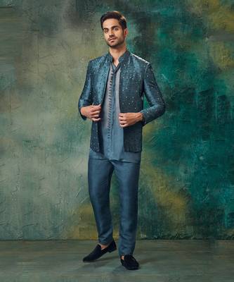 Bandgala With Organza Fabric Kurta And Slim Pant 1