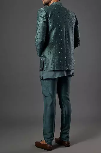 Bandgala With Organza Fabric Kurta And Slim Pant